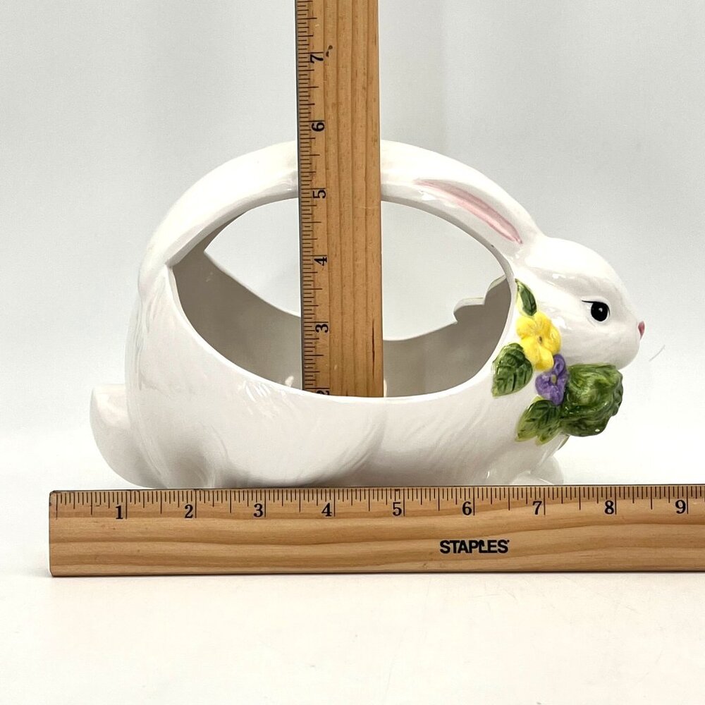 Vintage Collectible Oxford Elite Ceramic Easter Bunny Basket Floral Design Decor - Picture 12 of 14